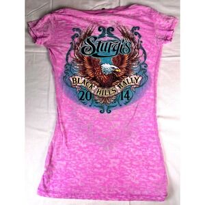 Hot Leathers Sturgis Rally T-Shirt Women Small Pink Excellent Burnout Eagle 2014